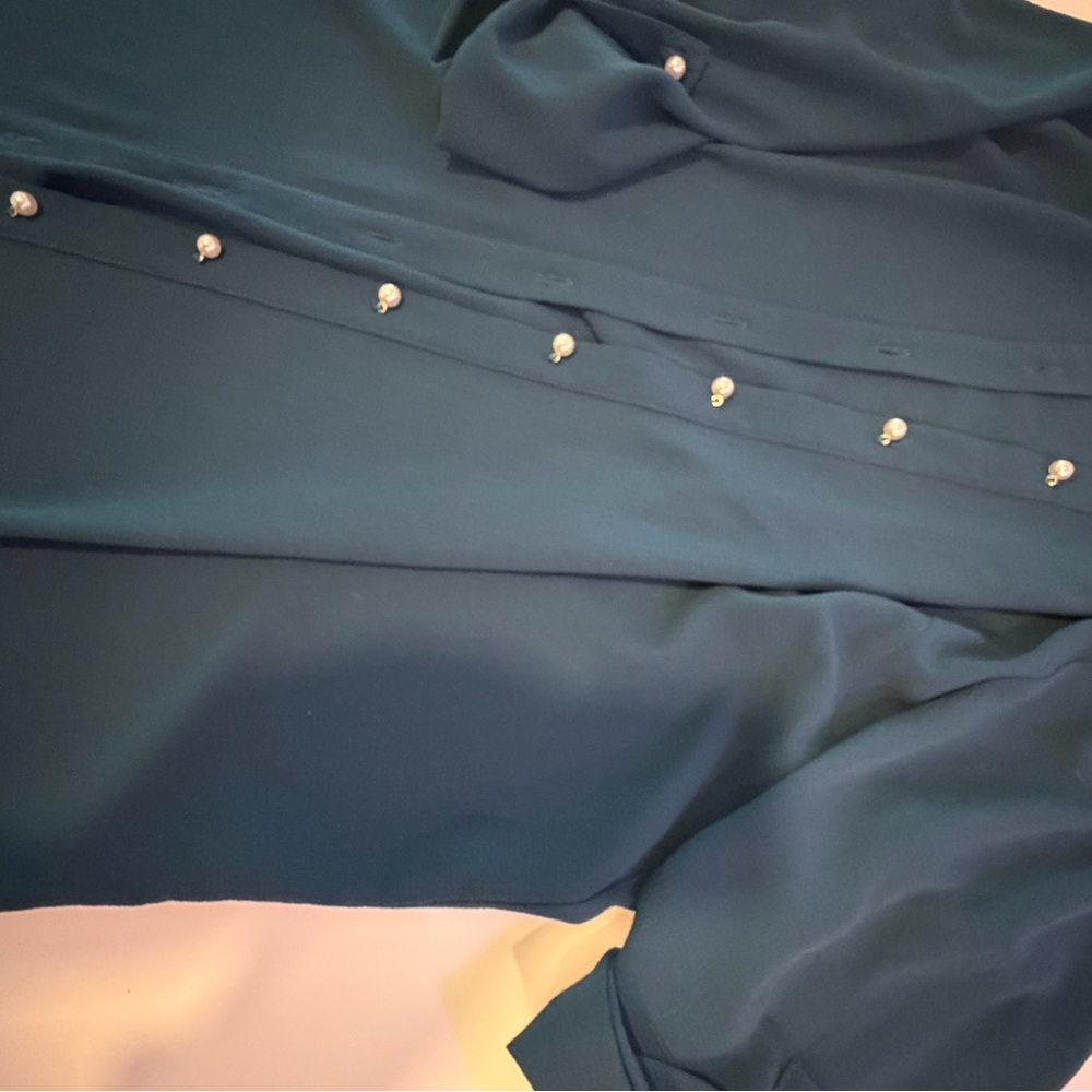 Teal Button-Front Blouse
